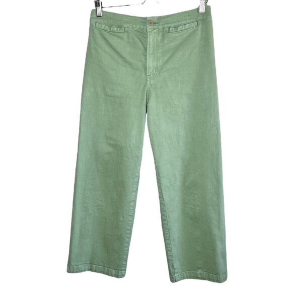 Madewell Denim - Madewell Emmett Wide-Leg Crop Cotton Pants Size 29 Sage Green